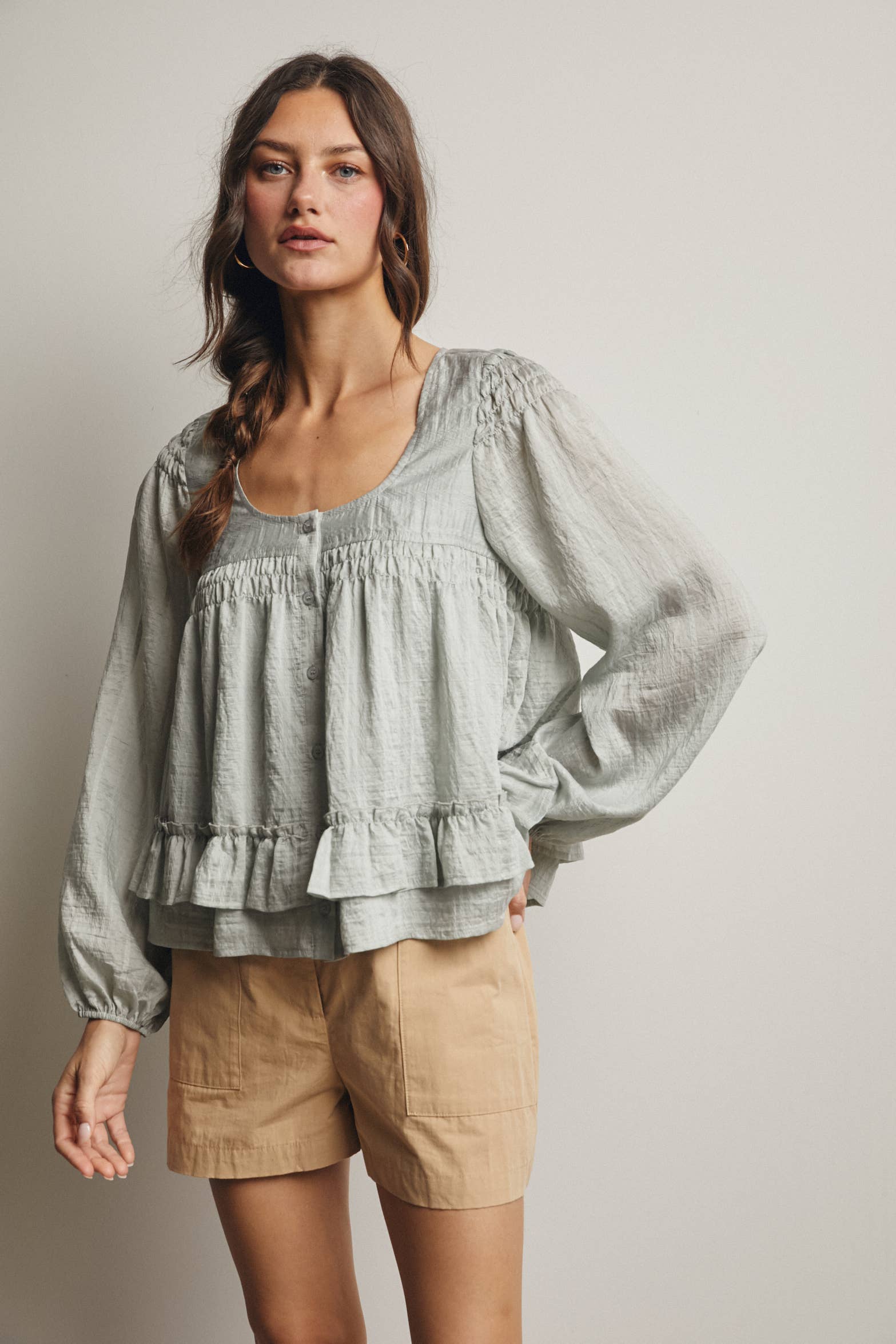 Ruffle Hem Peasant Blouse