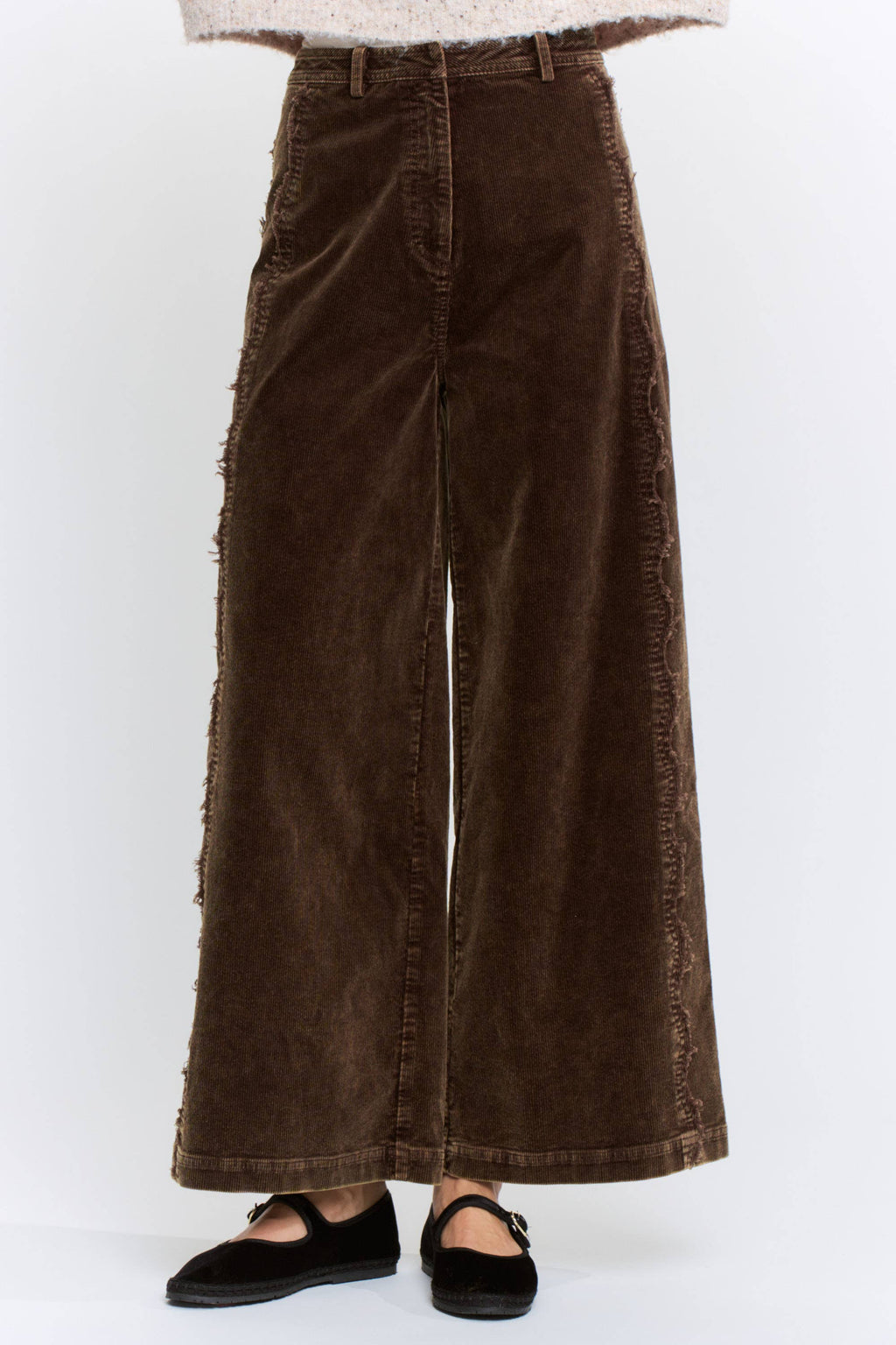 Wide-Leg Corduroy High-Rise Scalloped Trousers