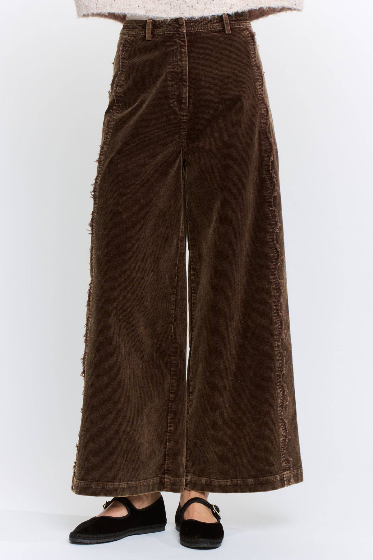 Wide-Leg Corduroy High-Rise Scalloped Trousers