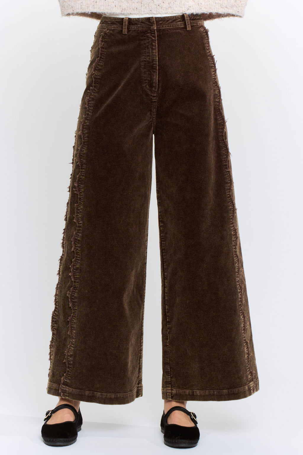 Wide-Leg Corduroy High-Rise Scalloped Trousers