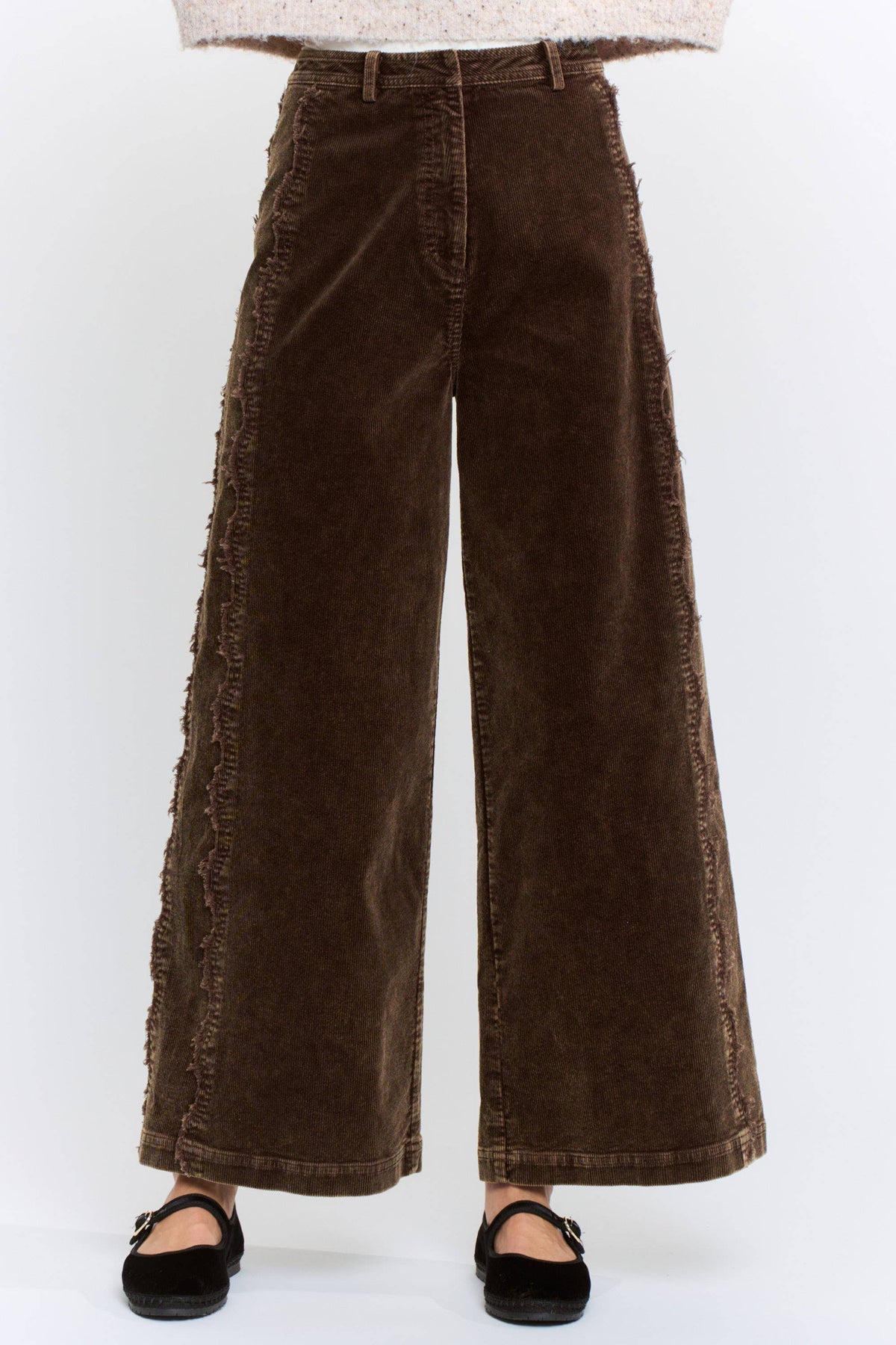 Wide-Leg Corduroy High-Rise Scalloped Trousers