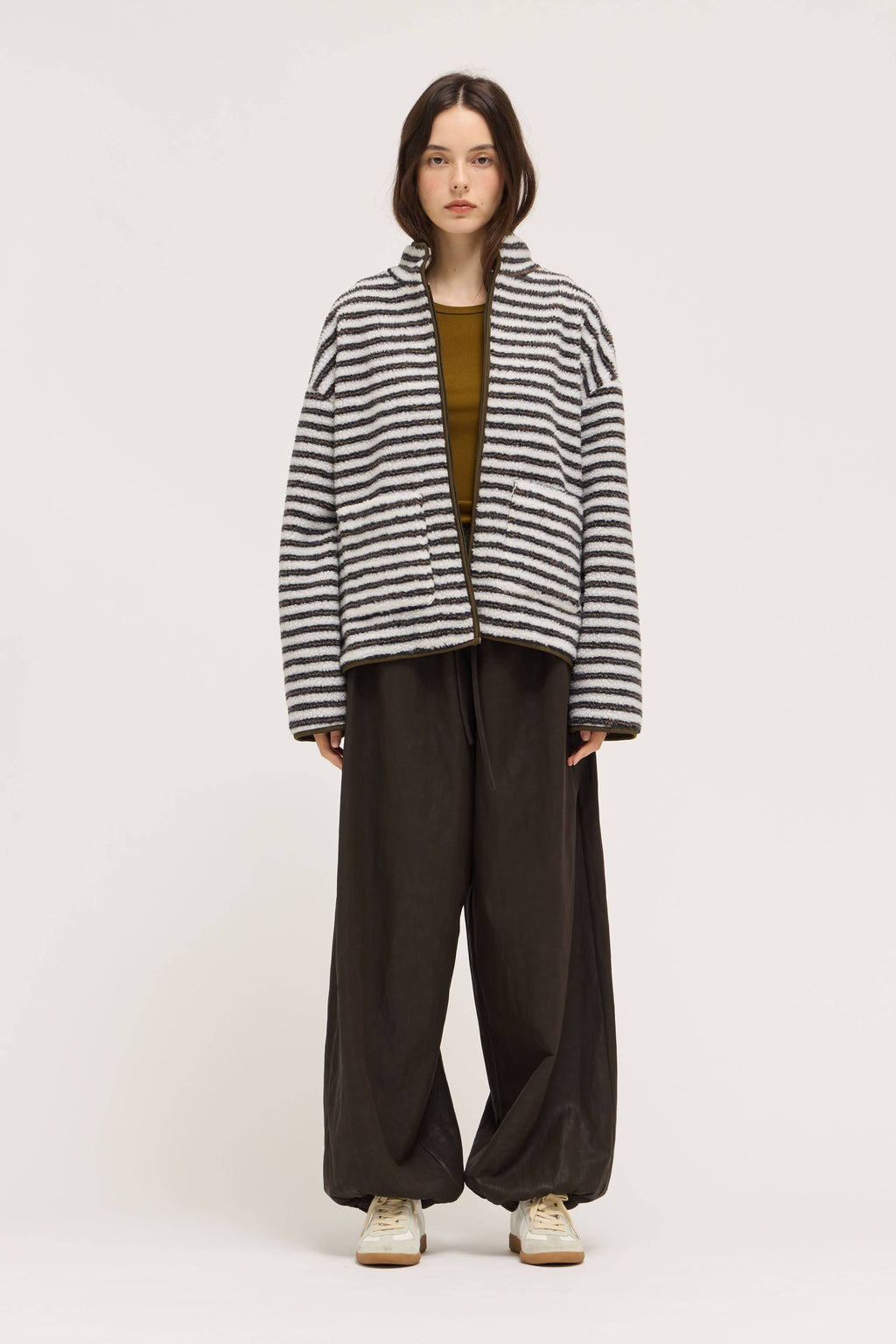 STRIPE ZIP UP FLEECE JACKET
