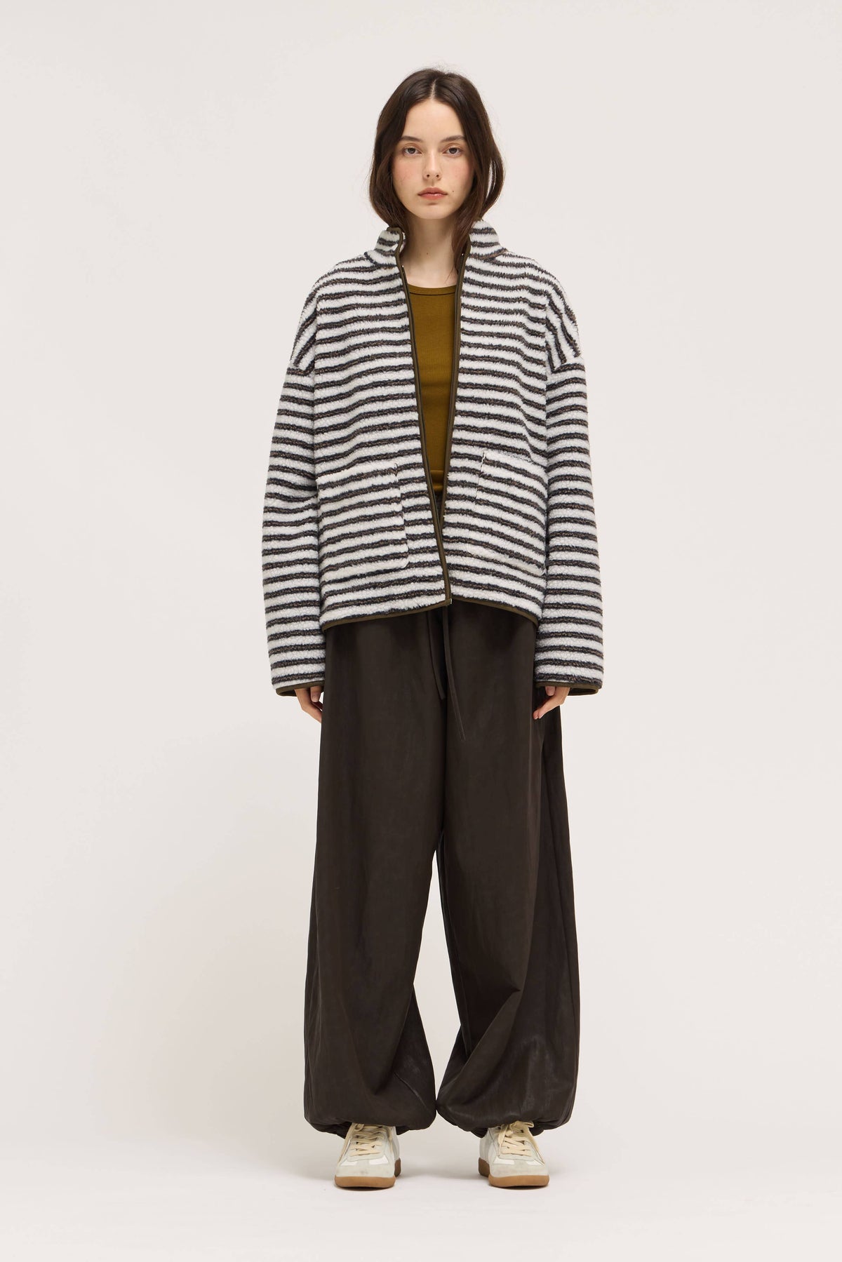 STRIPE ZIP UP FLEECE JACKET
