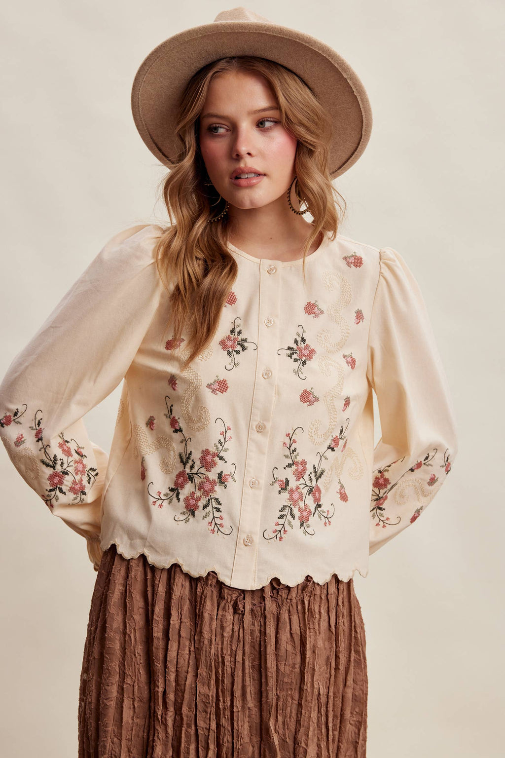 Embroidered Scallop Hem Cotton