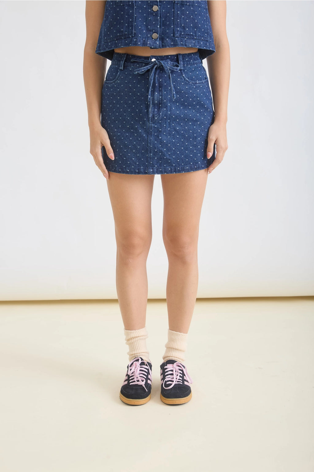 Polka Dot Denim Skirt