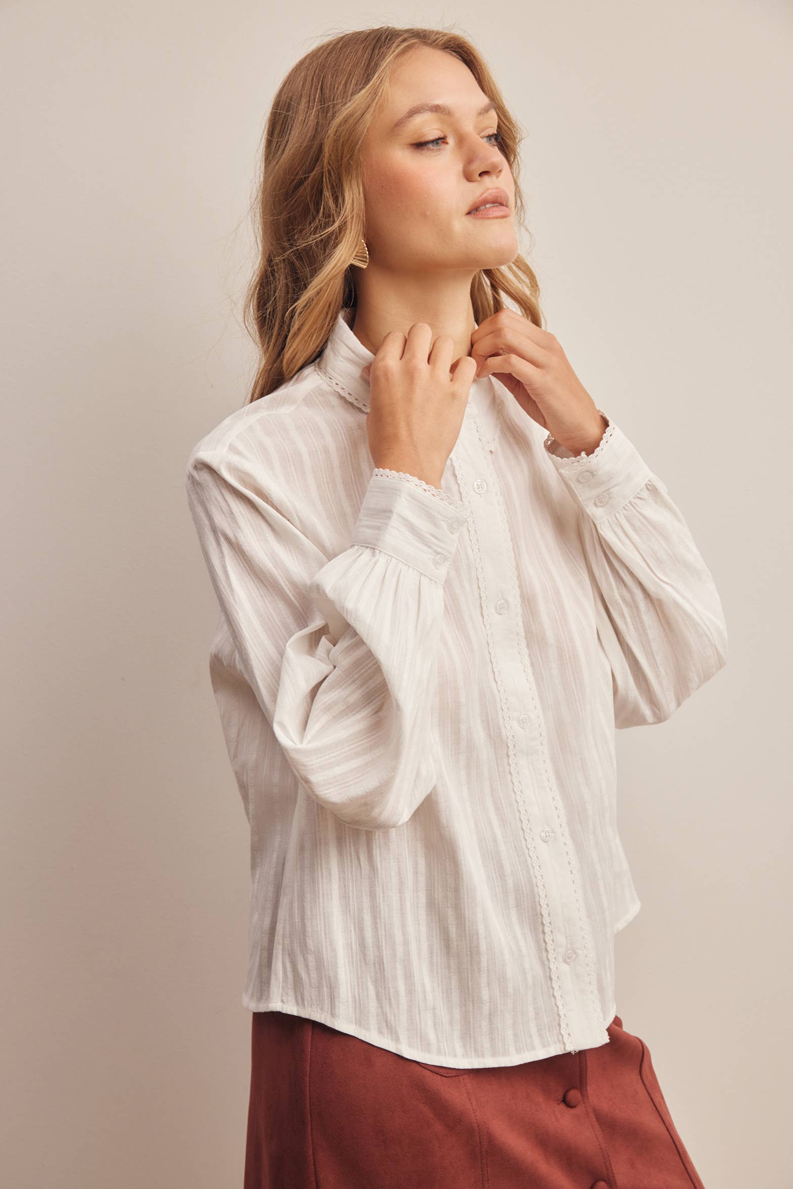 Lace Trim Embroidered Blouse