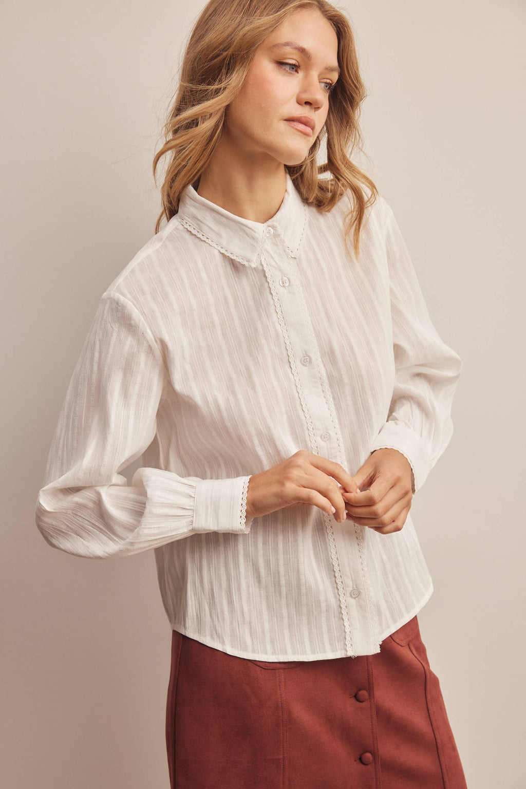 Lace Trim Embroidered Blouse