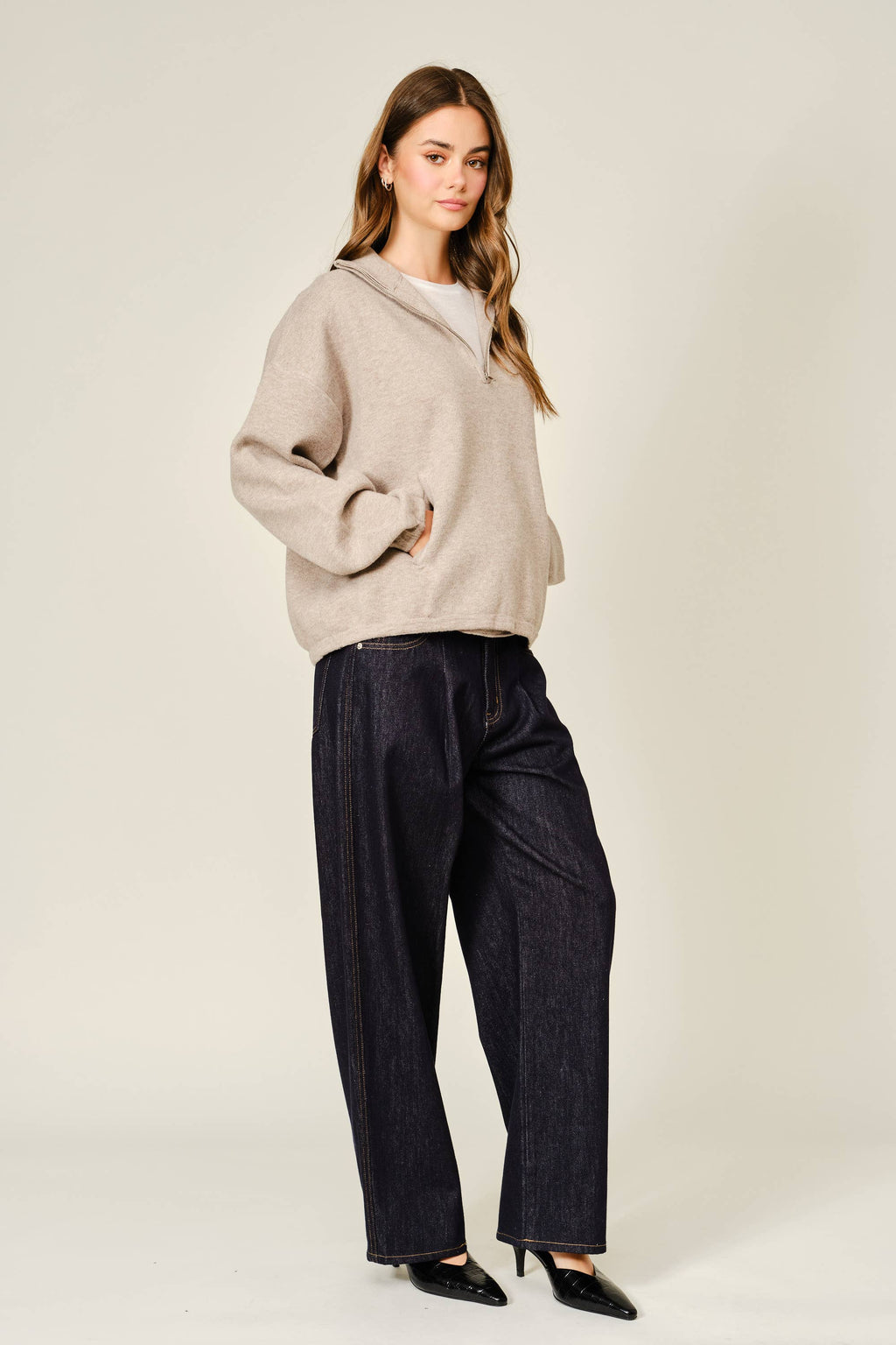 WOOL MIX HALF ZIP UP PULLOVER SWEATER