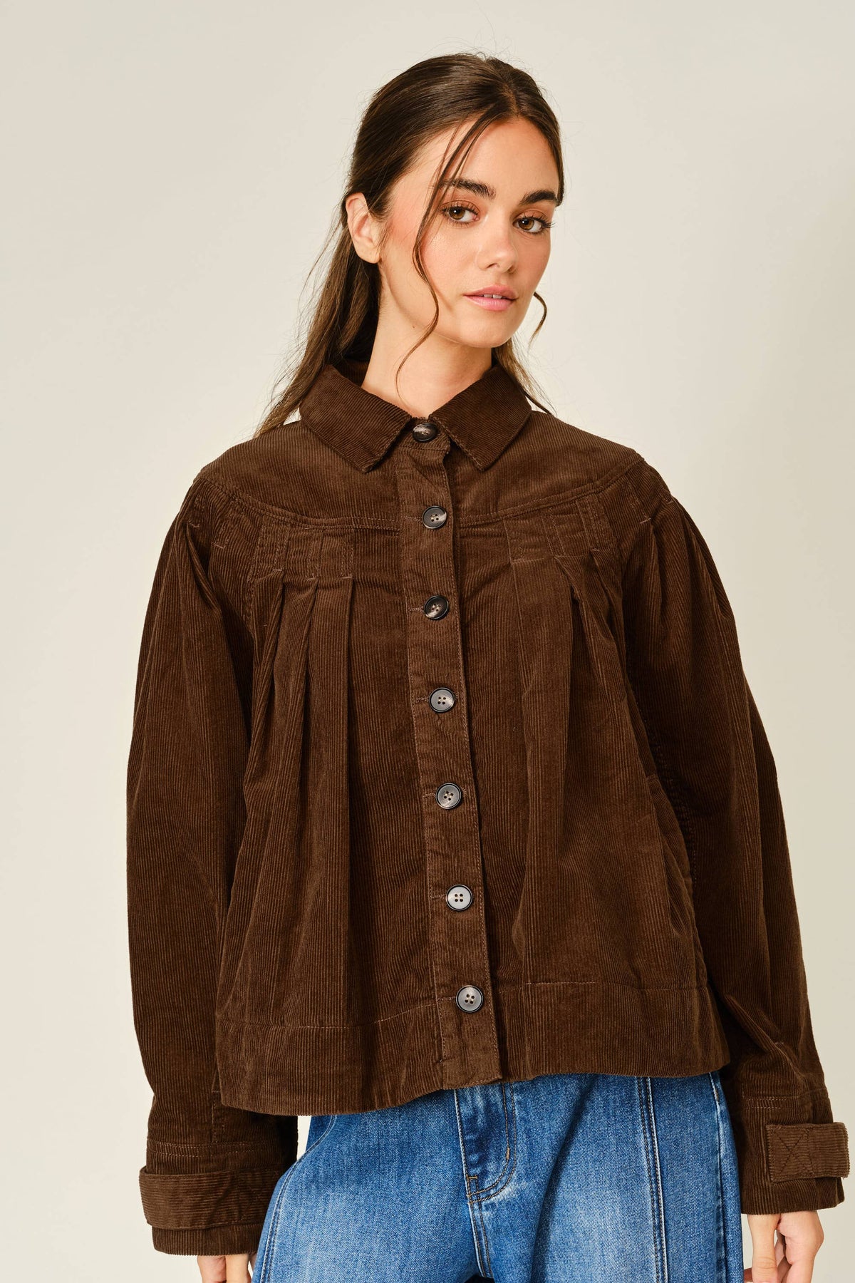 COZY CORDUROY PLEATED SHIRT JACKET