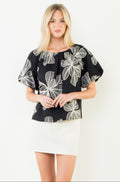THML Puff Sleeve floral embroidery detail top