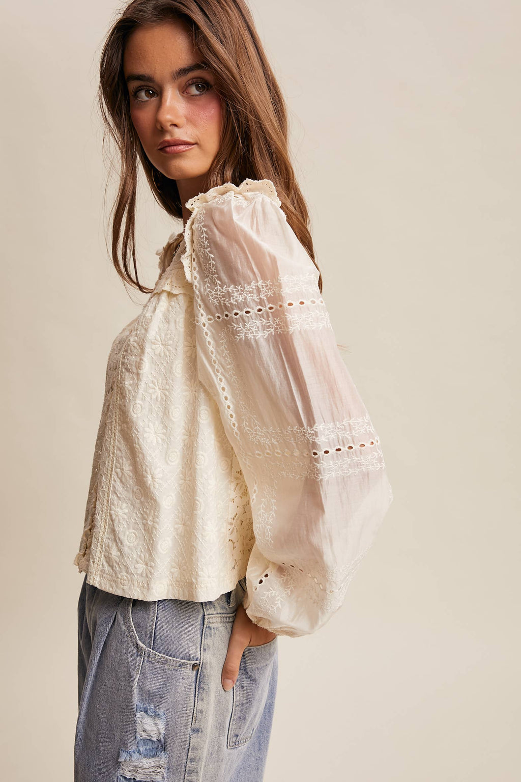 Delicate Embroidered Lace Blouse