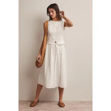 Drawstring Eyelet Midi Skirt