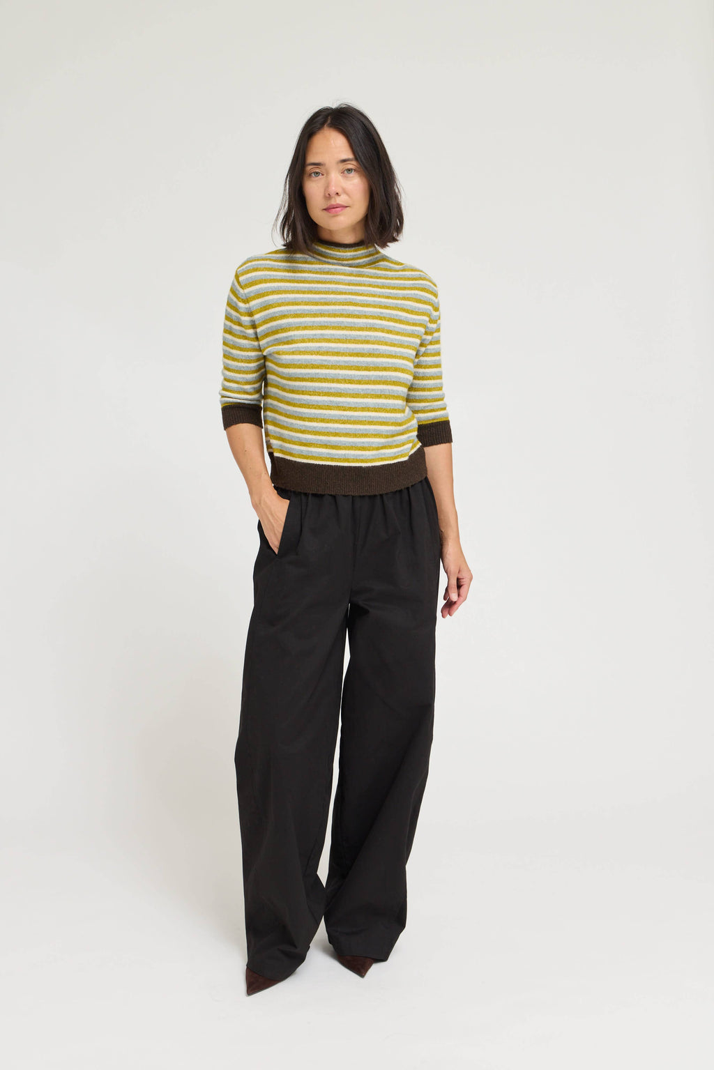 7/8 SLEEVES STRIPE SWEATER TOP