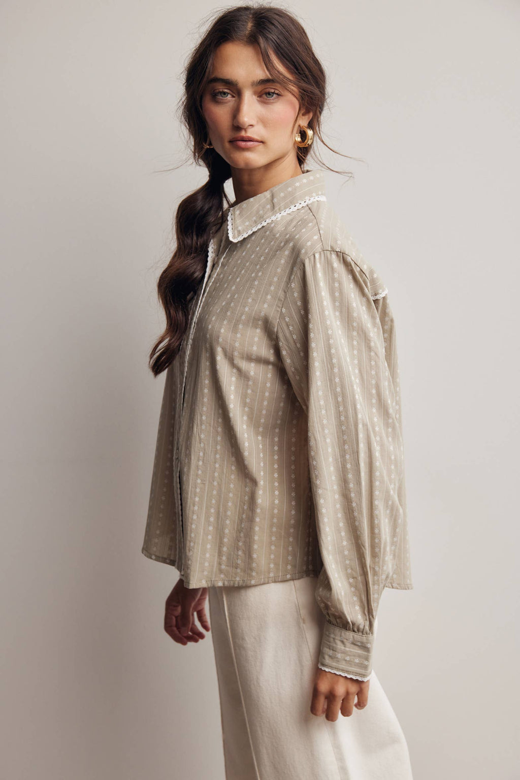 Lace Trim Embroidered Blouse