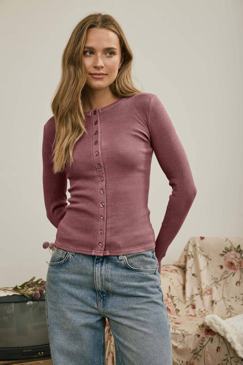 BUTTON FRONT LONG SLEEVE TOP