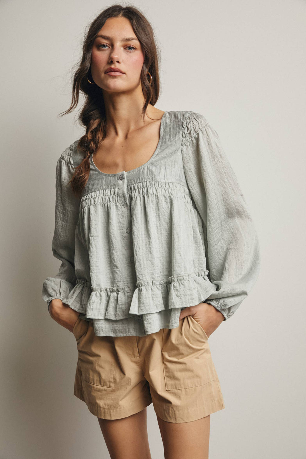 Ruffle Hem Peasant Blouse