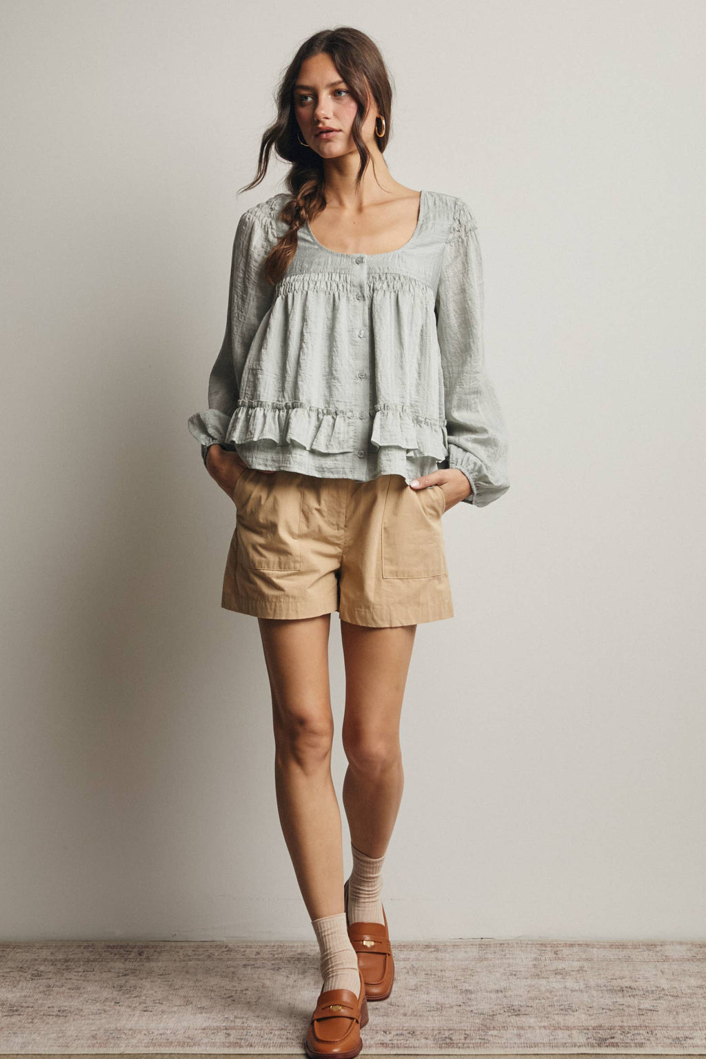 Ruffle Hem Peasant Blouse