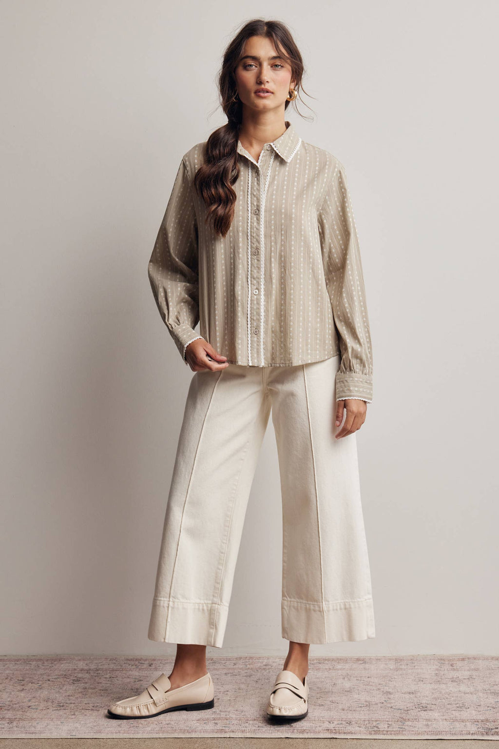 Lace Trim Embroidered Blouse