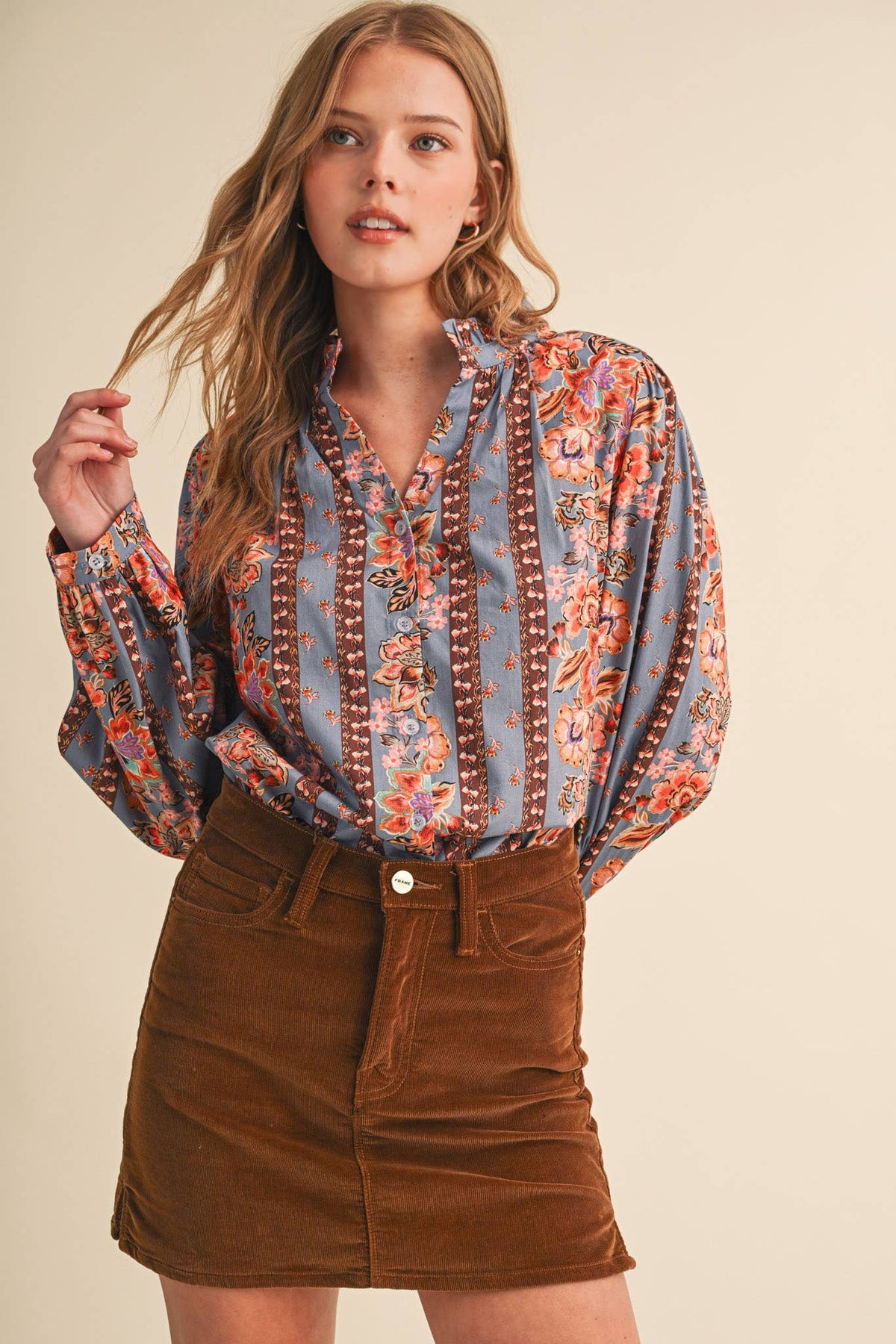 FLORAL BORDER PRINT BUTTON UP