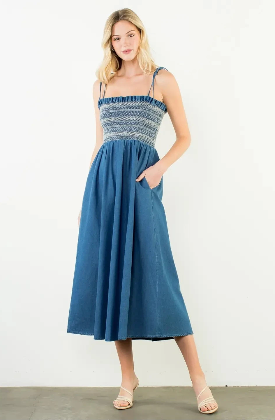 THML Smocked Midi Dress