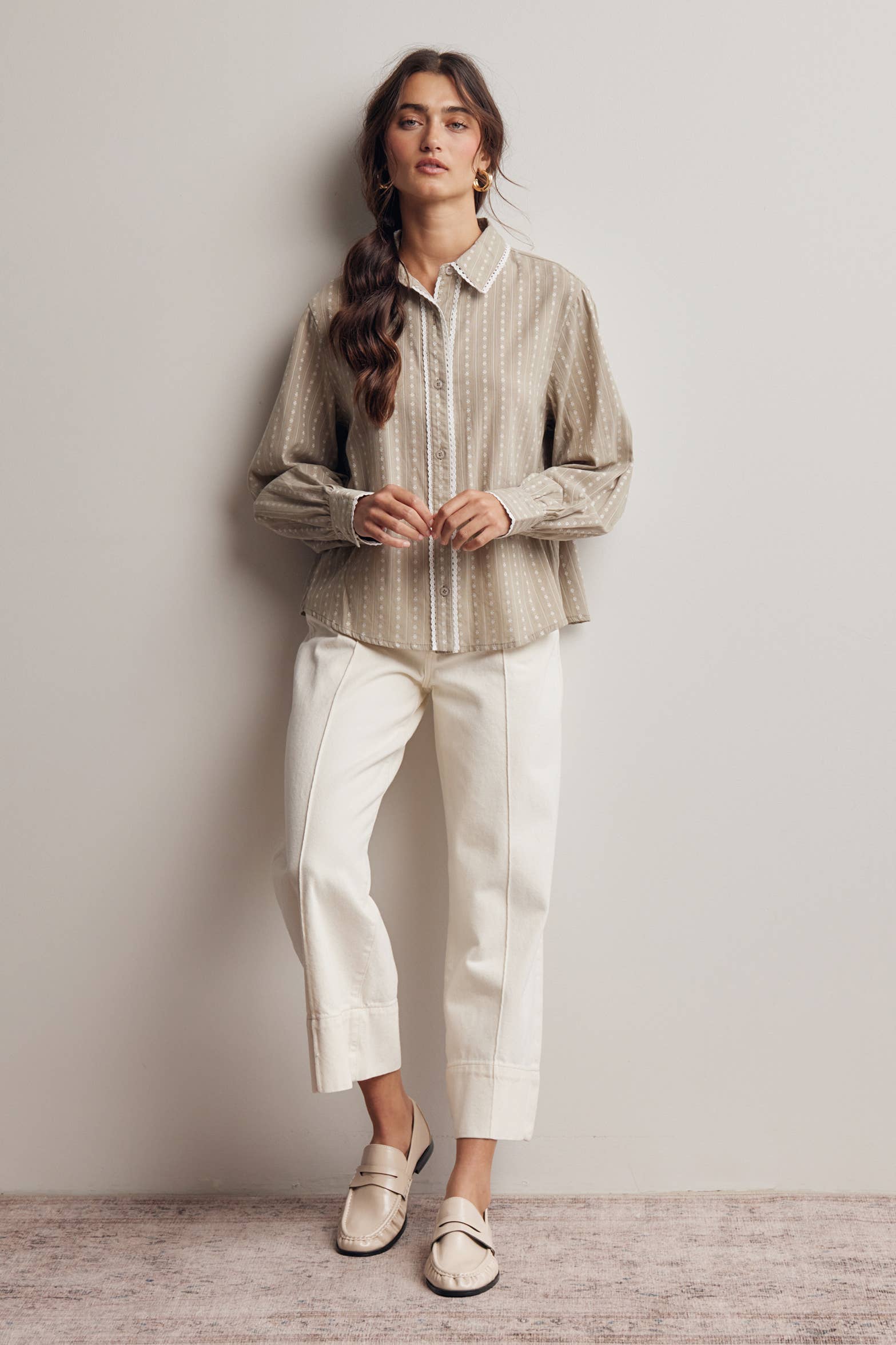 Lace Trim Embroidered Blouse