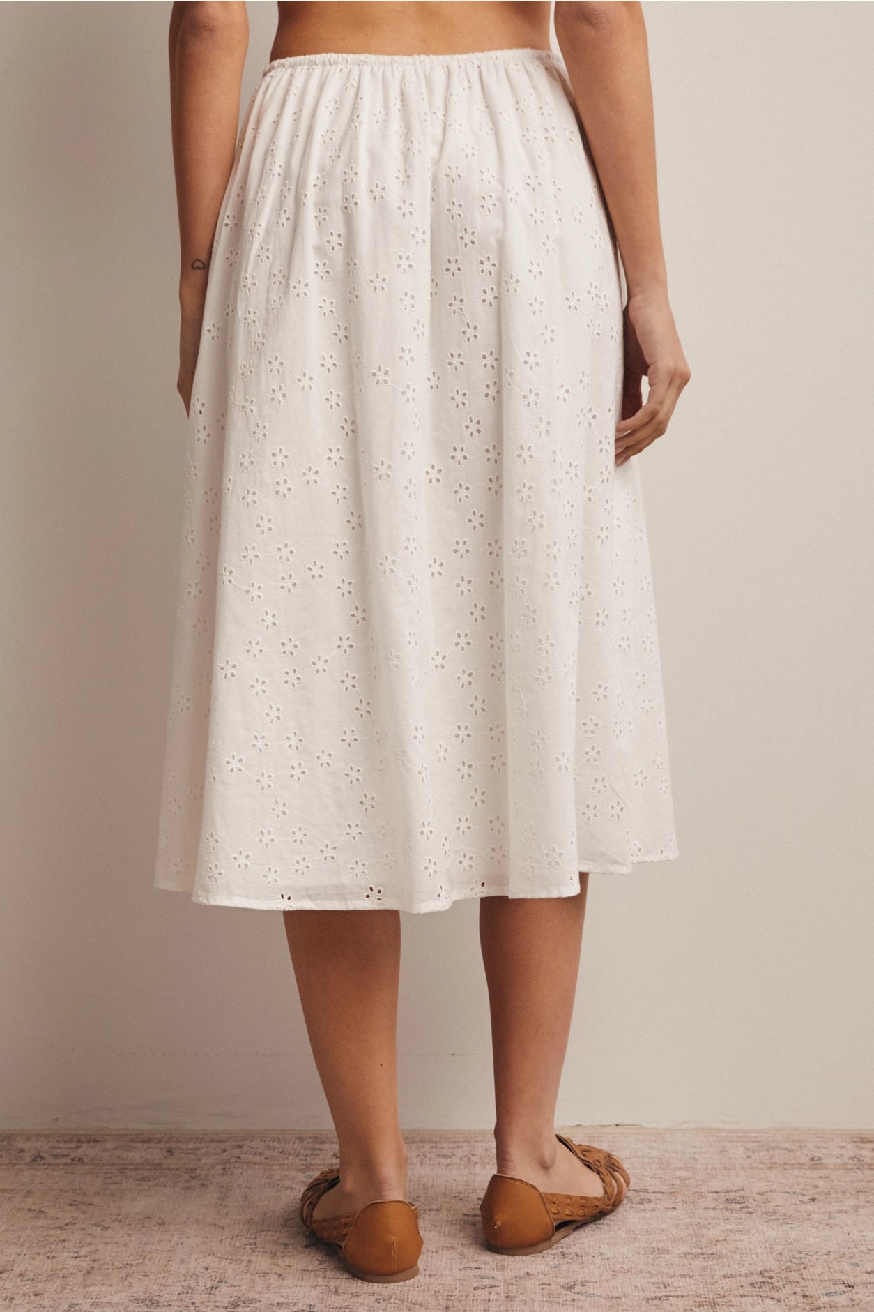 Drawstring Eyelet Midi Skirt