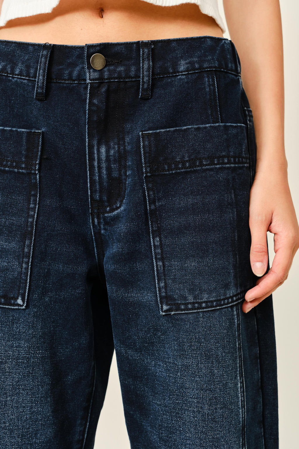 DARK WASHED BARREL JEANS