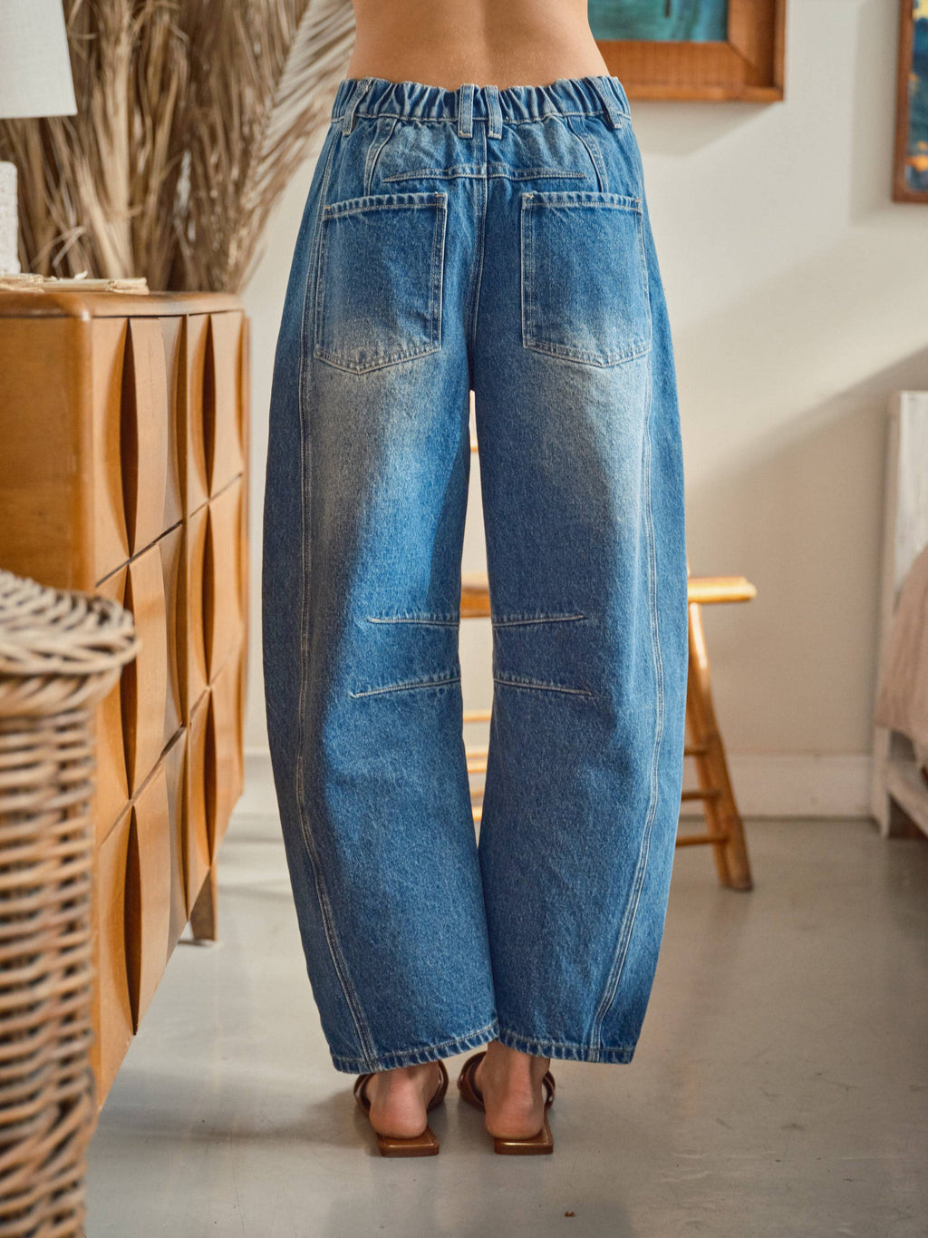 EMBROIDERED DETAIL COTTON BARREL PANTS