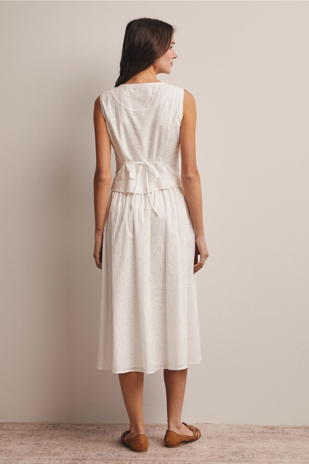 Drawstring Eyelet Midi Skirt