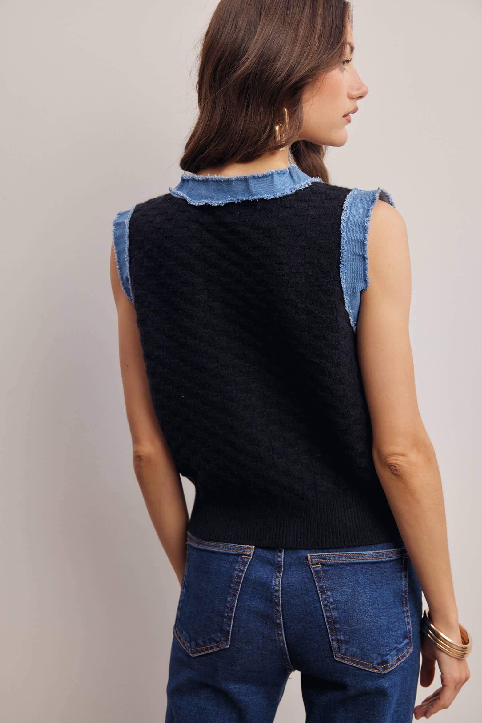 Denim Trim Knit Vest