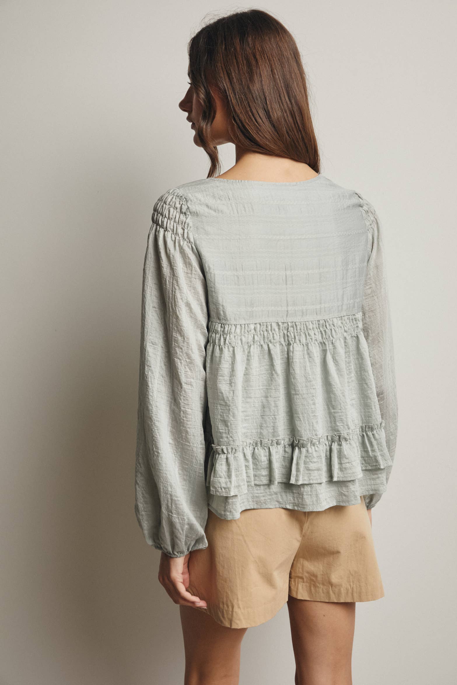 Ruffle Hem Peasant Blouse