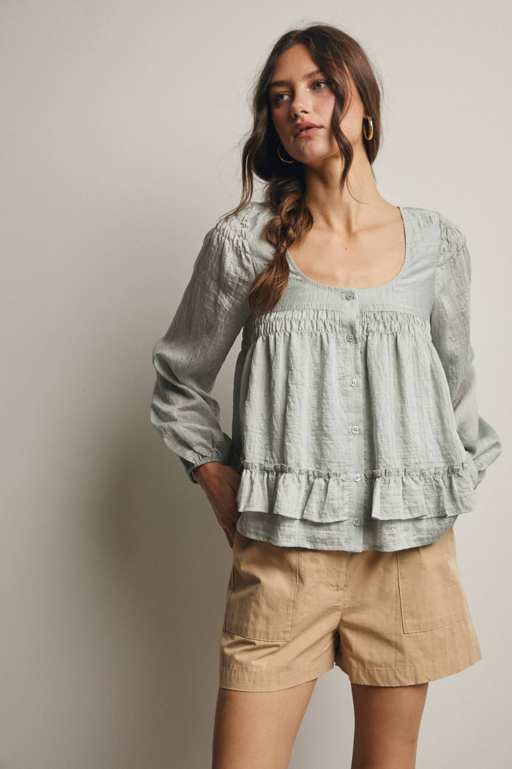 Ruffle Hem Peasant Blouse