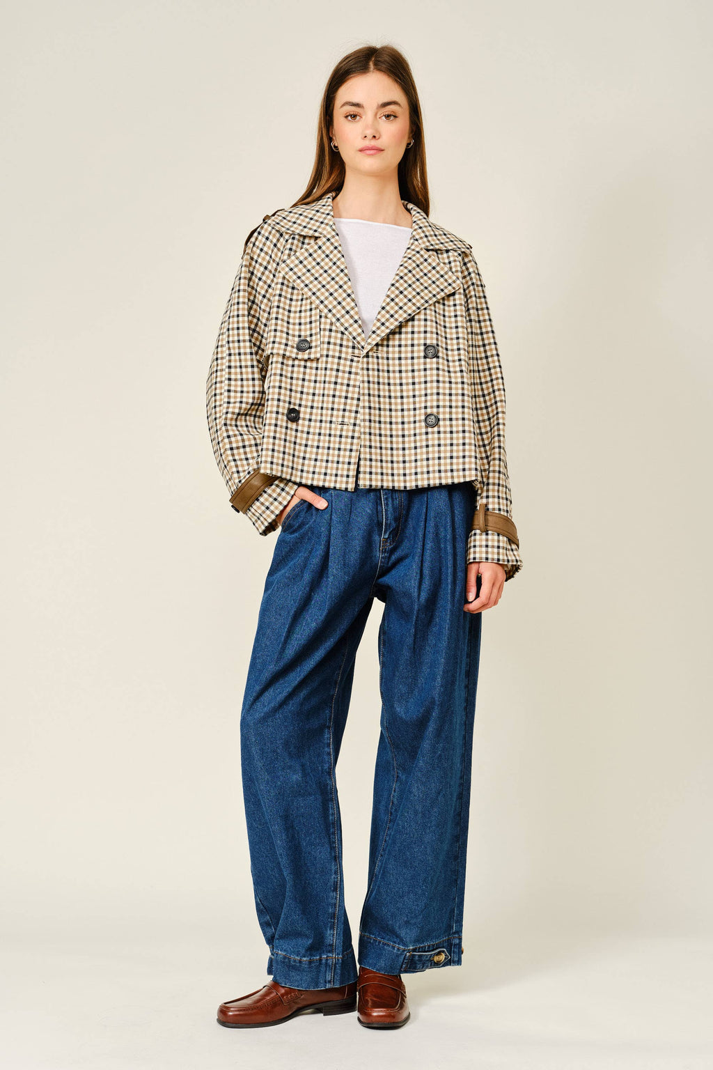 PLAID SHORT TRENCH JACKET