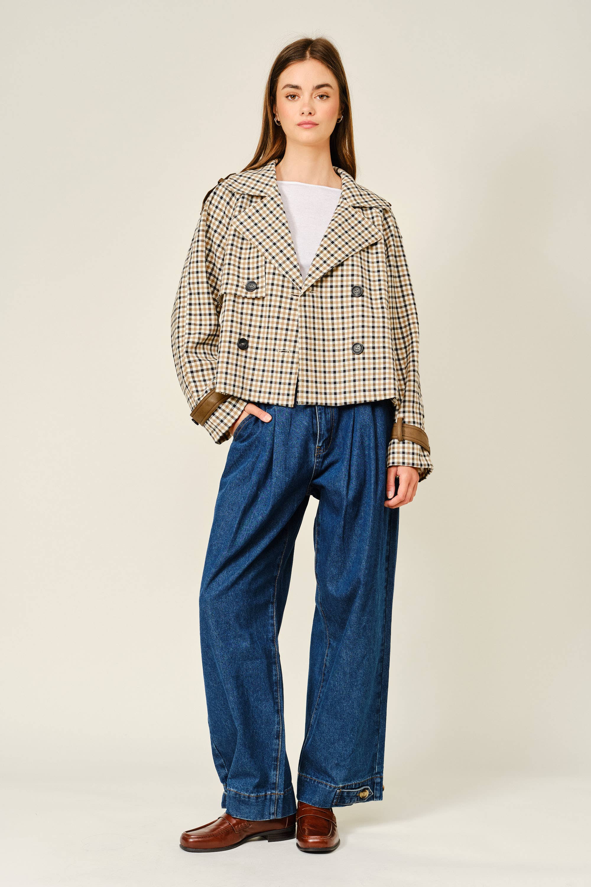 PLAID SHORT TRENCH JACKET