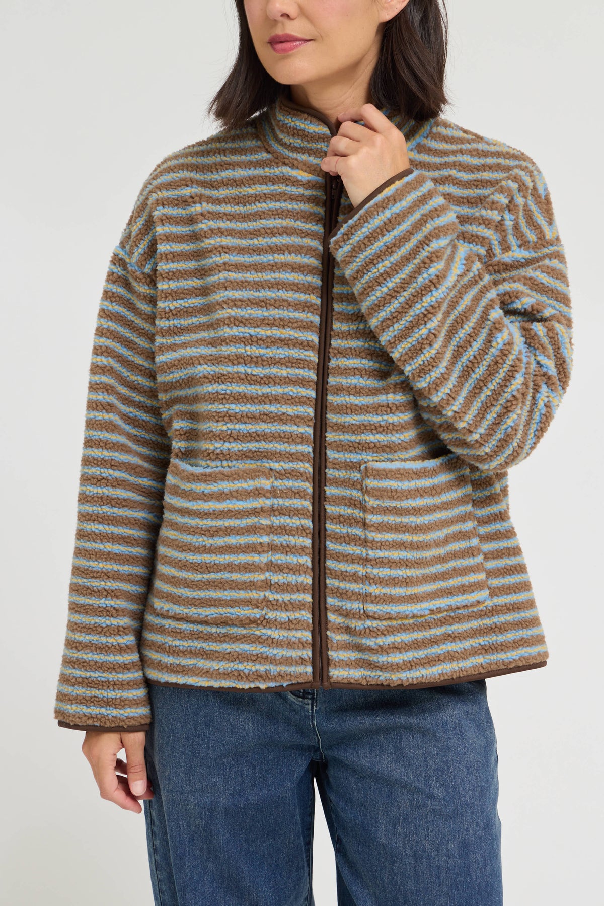 STRIPE ZIP UP FLEECE JACKET