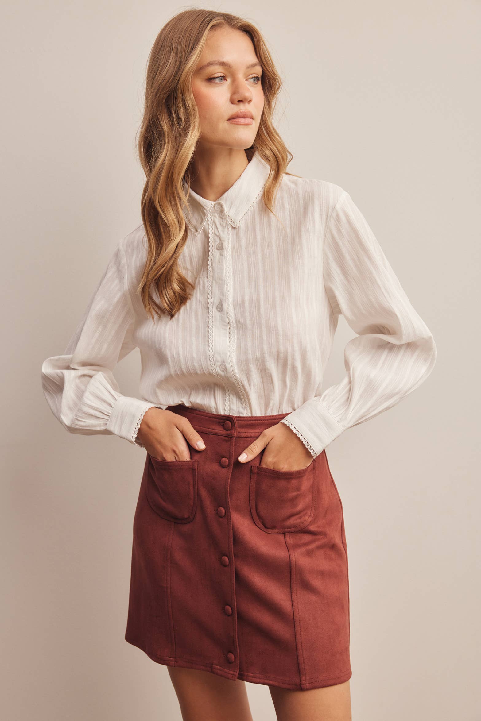 Lace Trim Embroidered Blouse