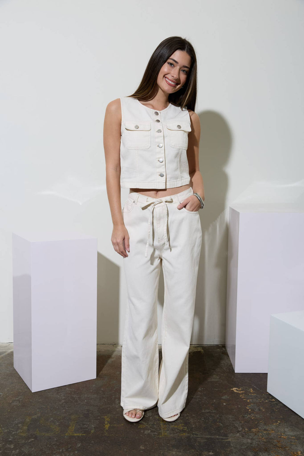 DRAWSTRING DETAIL DENIM PANTS