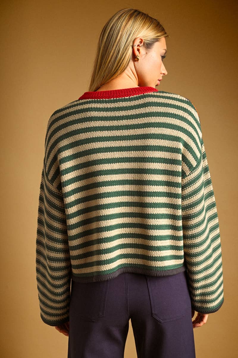 STRIPE WITH MULTI COLOR KNIT SWEATER
