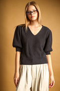 V-NECK WITH SHORT PUFF SLEEVE