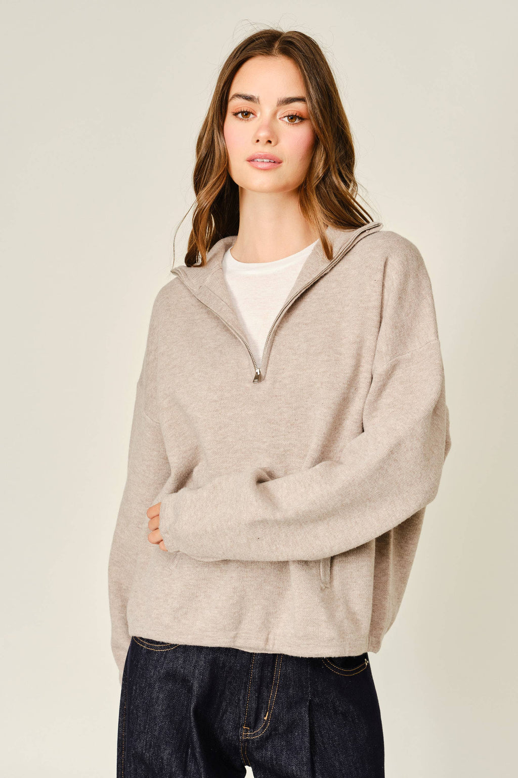 WOOL MIX HALF ZIP UP PULLOVER SWEATER