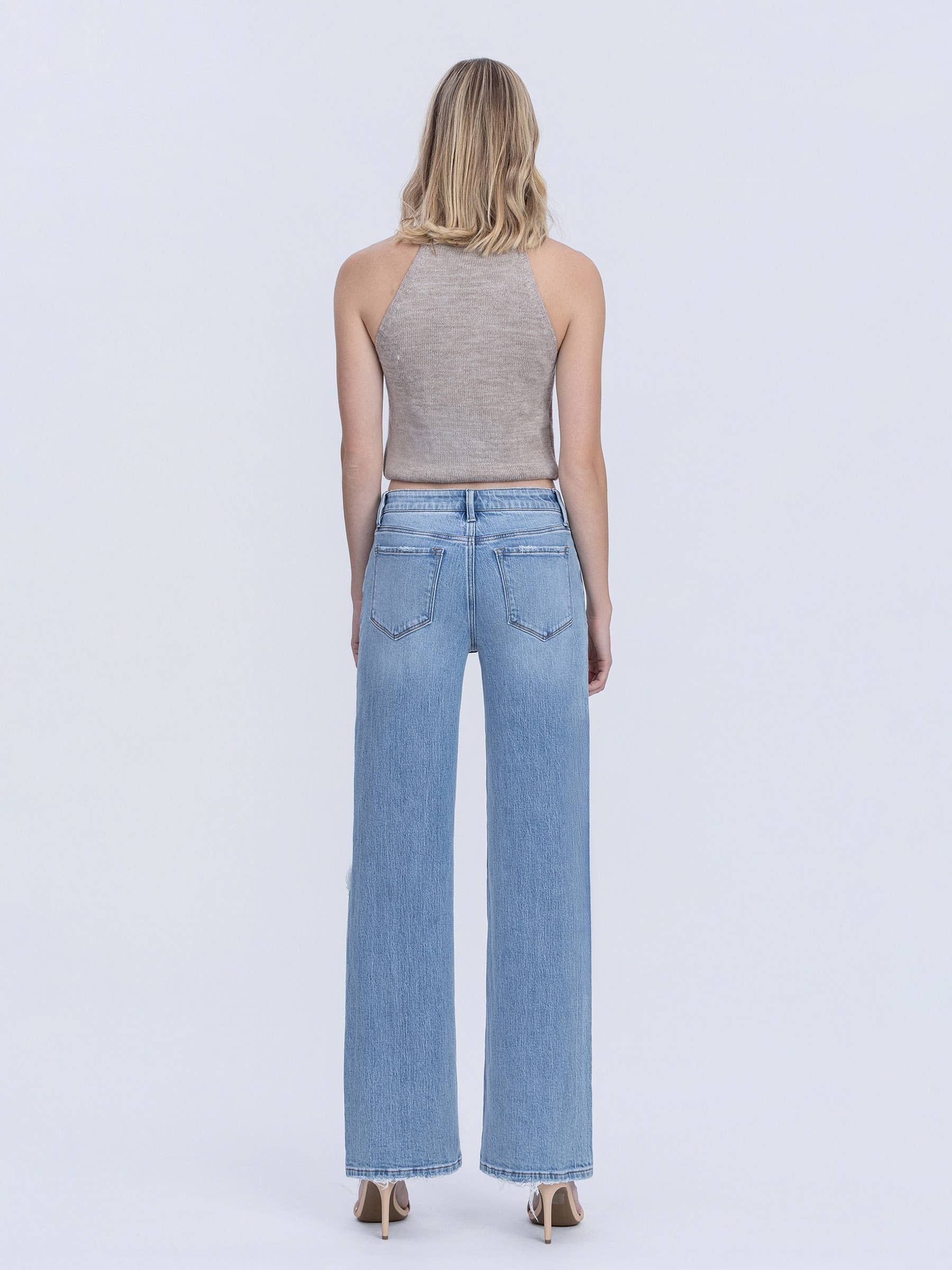 OLIVIA MID RISE DISTRESSED WIDE LEG JEAN by Vervet