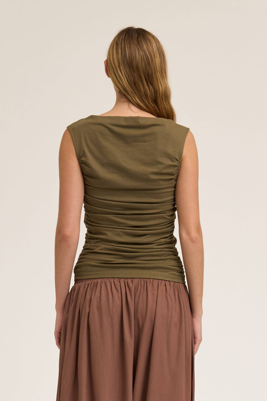 SLEEVELESS SHIRRING JERSEY TANK