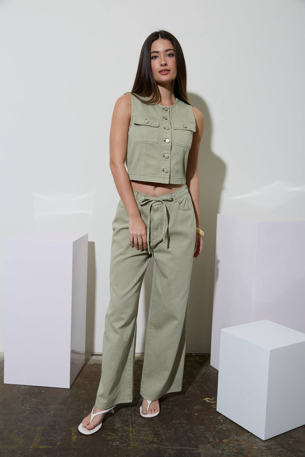 DRAWSTRING DETAIL DENIM PANTS