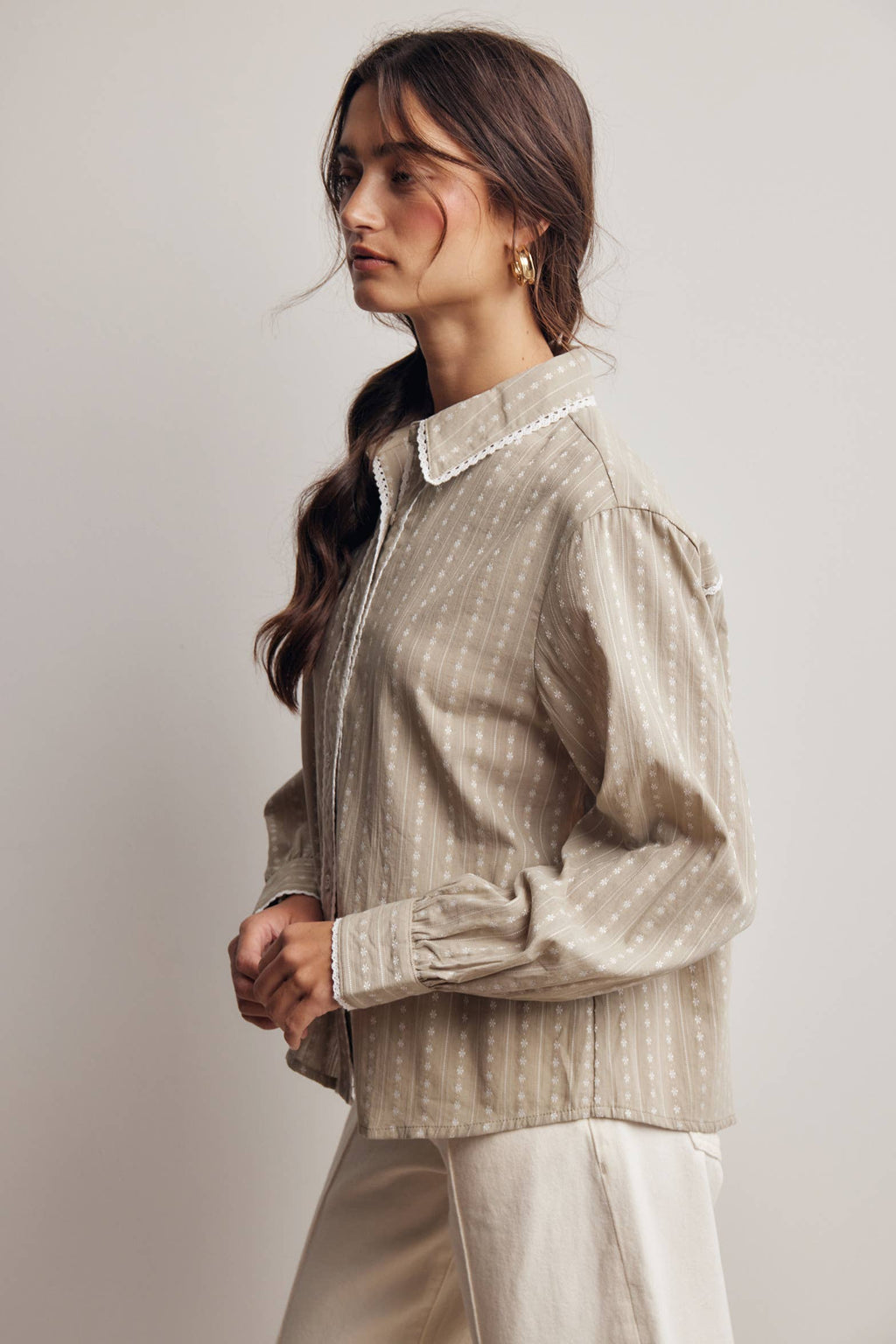 Lace Trim Embroidered Blouse