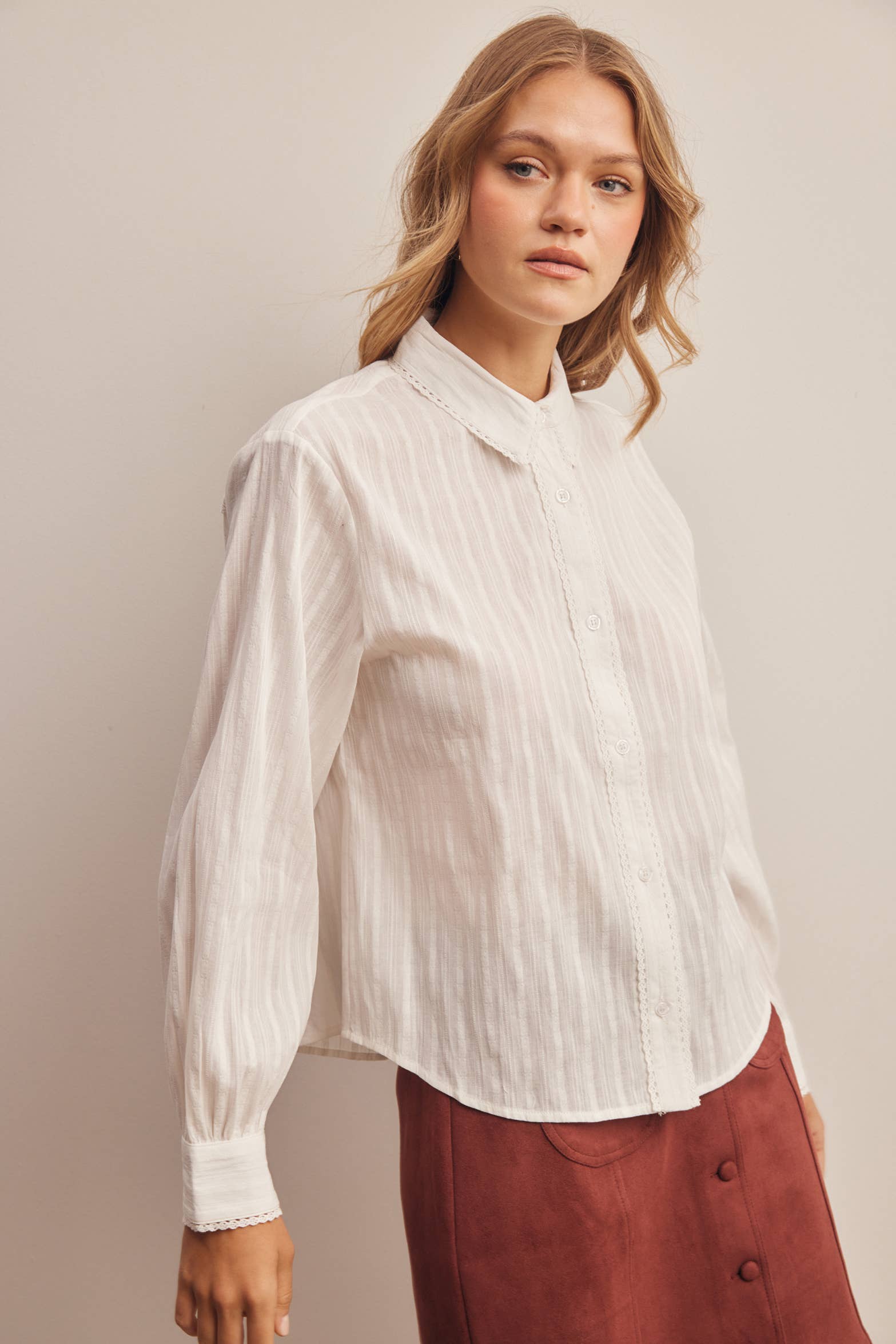 Lace Trim Embroidered Blouse