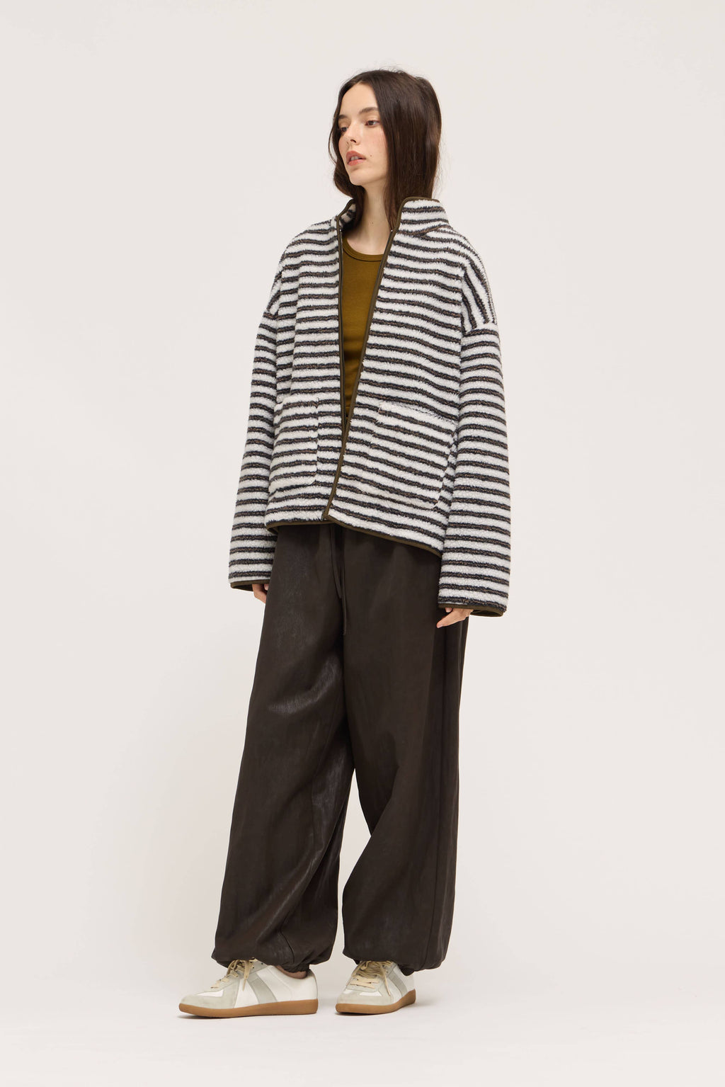 STRIPE ZIP UP FLEECE JACKET