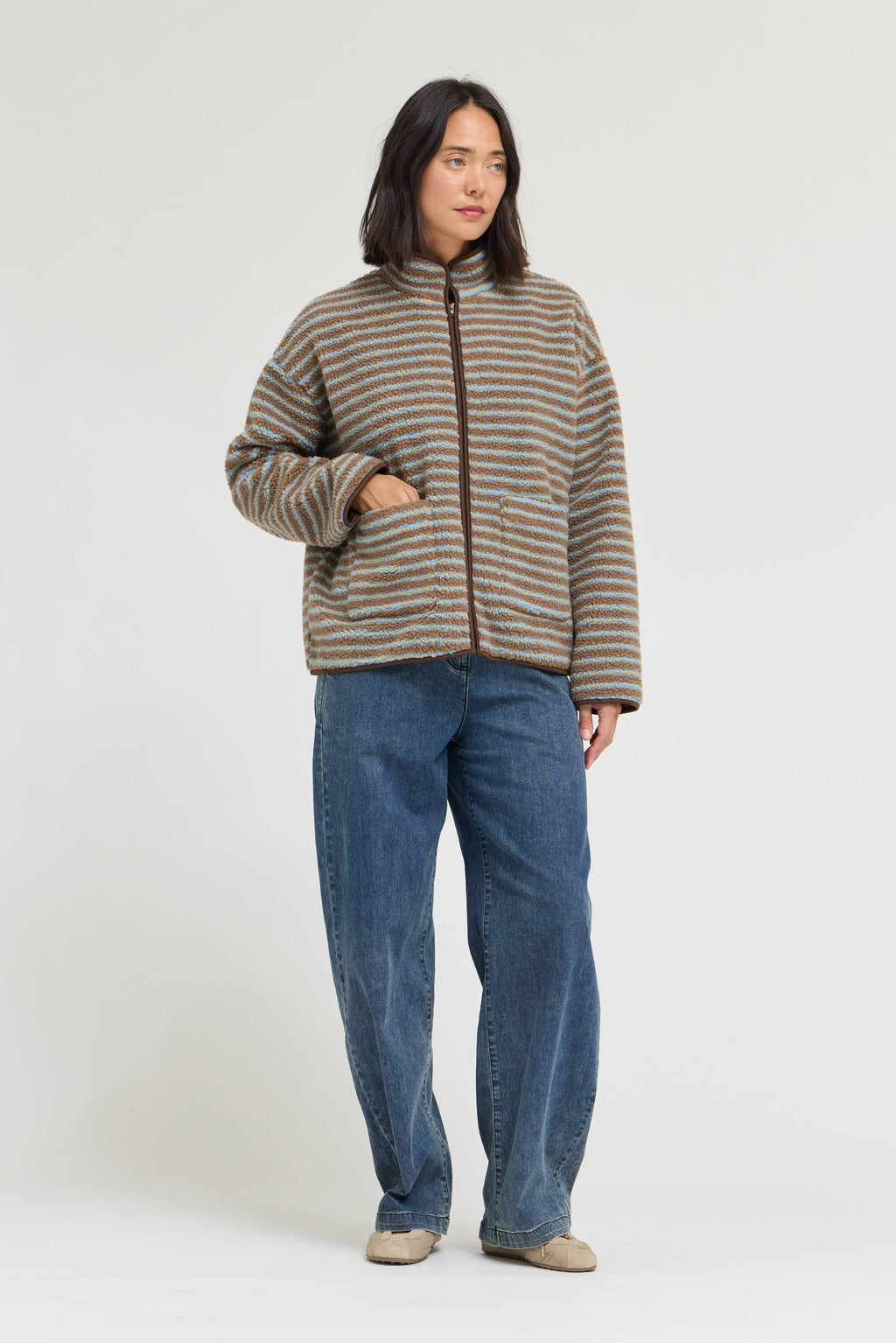 STRIPE ZIP UP FLEECE JACKET