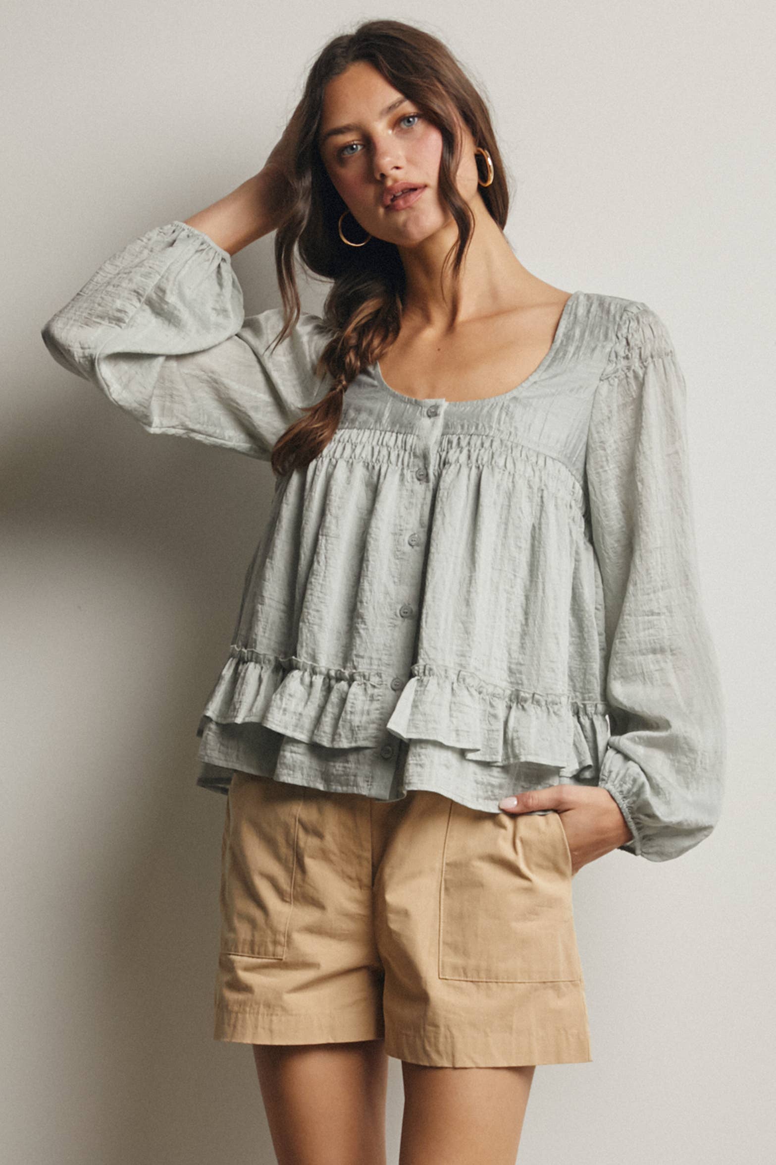 Ruffle Hem Peasant Blouse