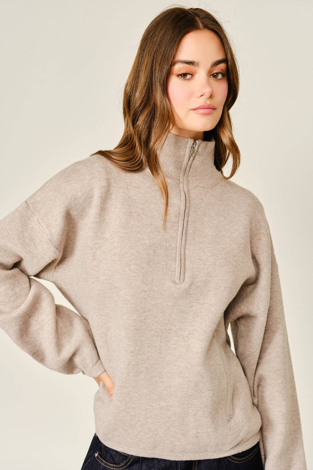 WOOL MIX HALF ZIP UP PULLOVER SWEATER