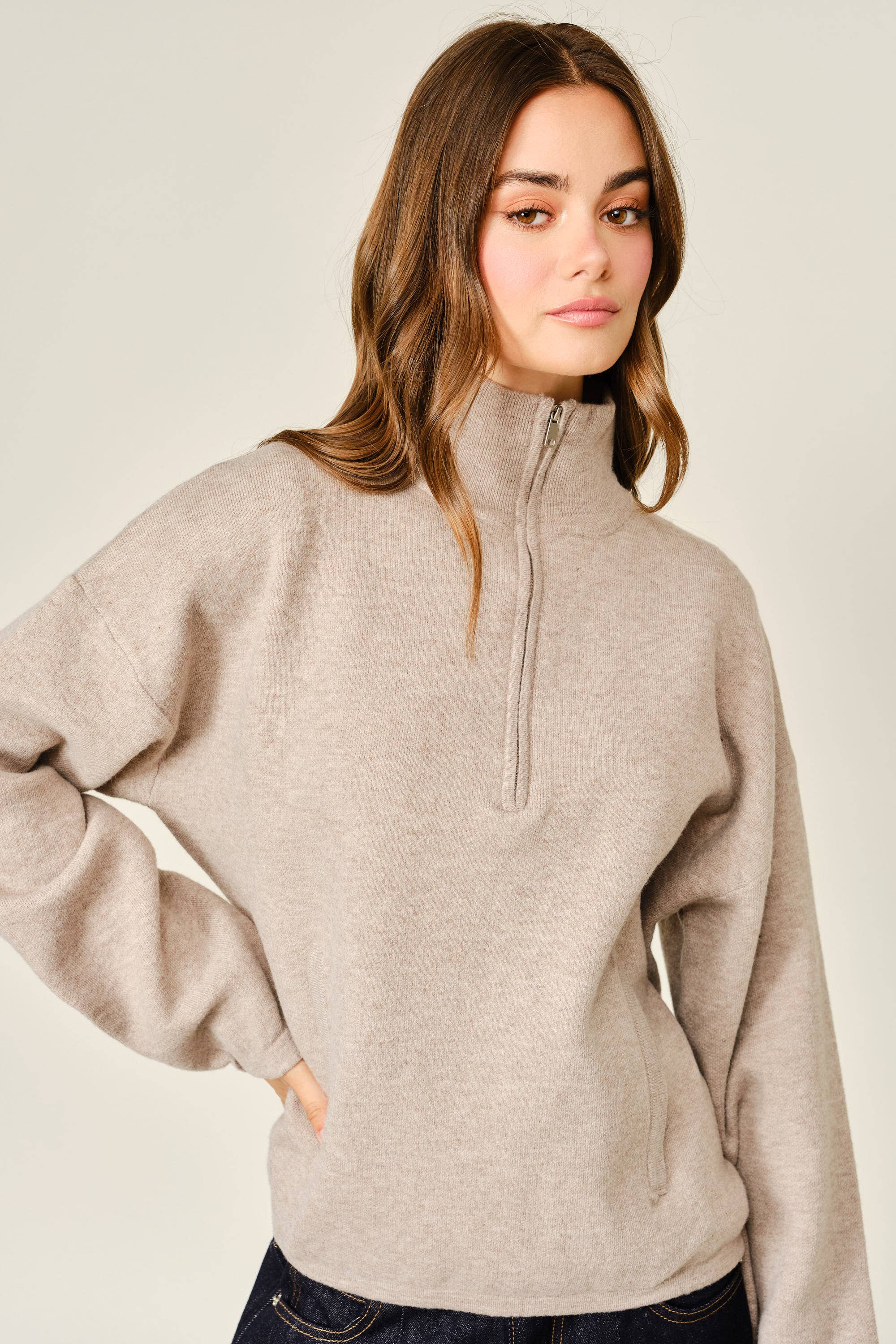WOOL MIX HALF ZIP UP PULLOVER SWEATER